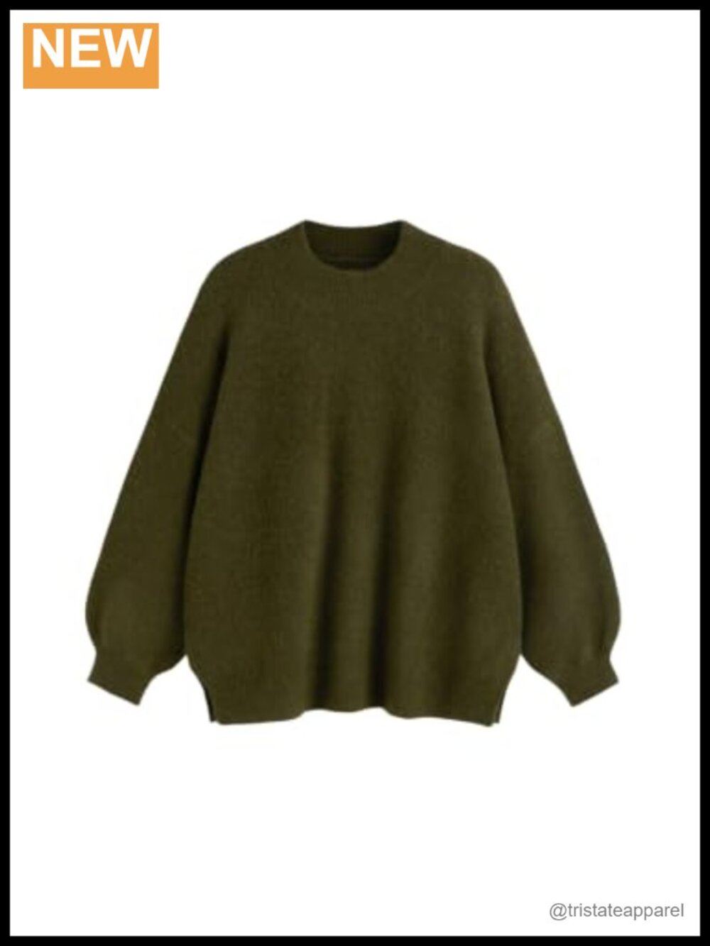 Wool Blend Oversized Knit Sweater Pullover Mandarin Collar